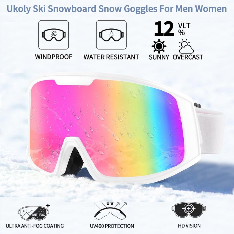 Ukoly Ski/Snowboard Goggles for Men Women, Snow Goggles HD Lens Anti-Fog Coating OTG Design UV400 Protection Windproof - Image 5